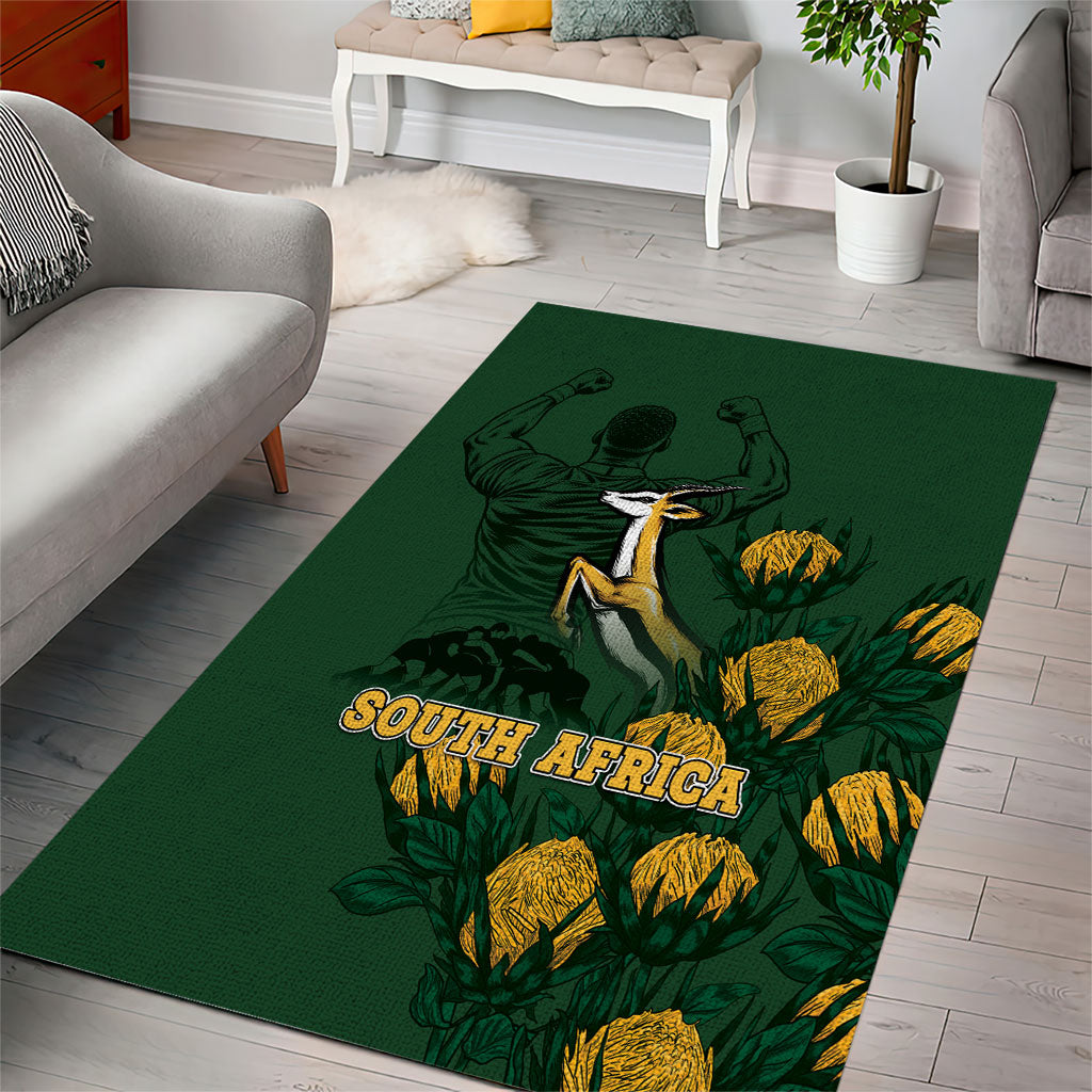 South Africa Rugby Pride Area Rug Springbok With King Protea