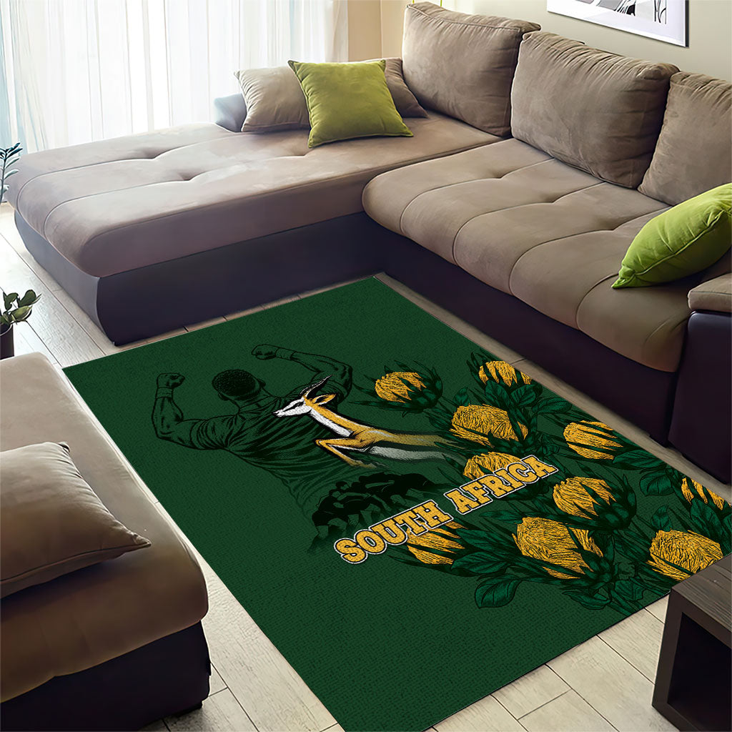South Africa Rugby Pride Area Rug Springbok With King Protea