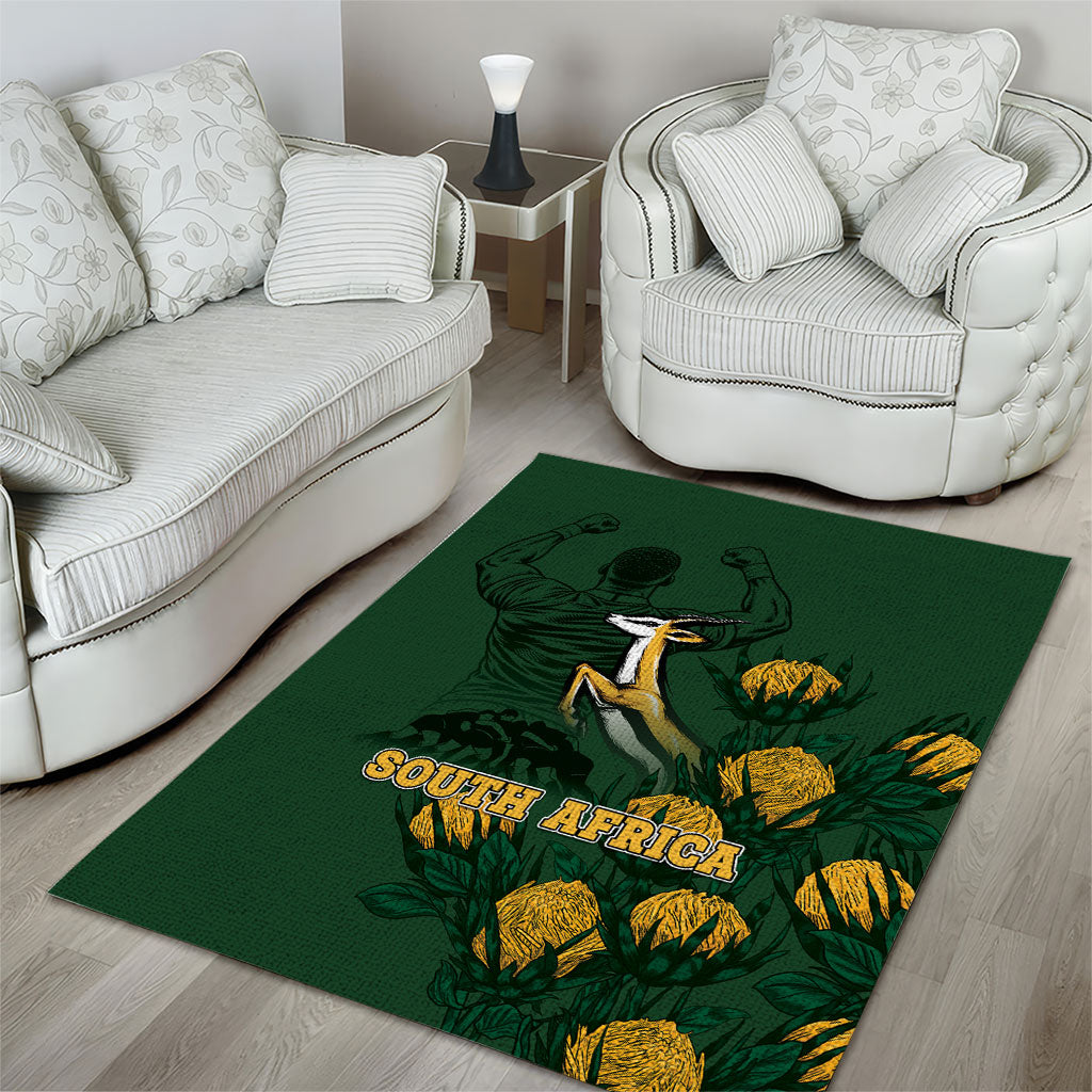 South Africa Rugby Pride Area Rug Springbok With King Protea