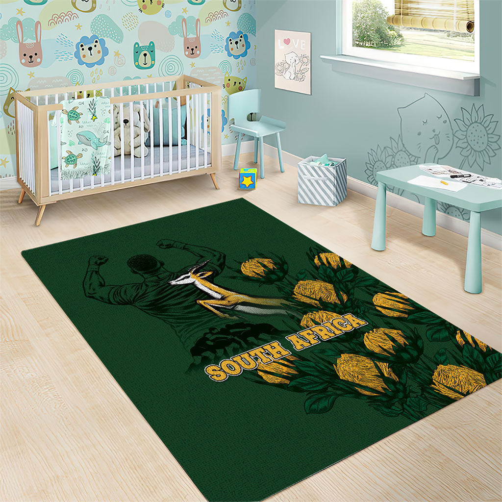 South Africa Rugby Pride Area Rug Springbok With King Protea