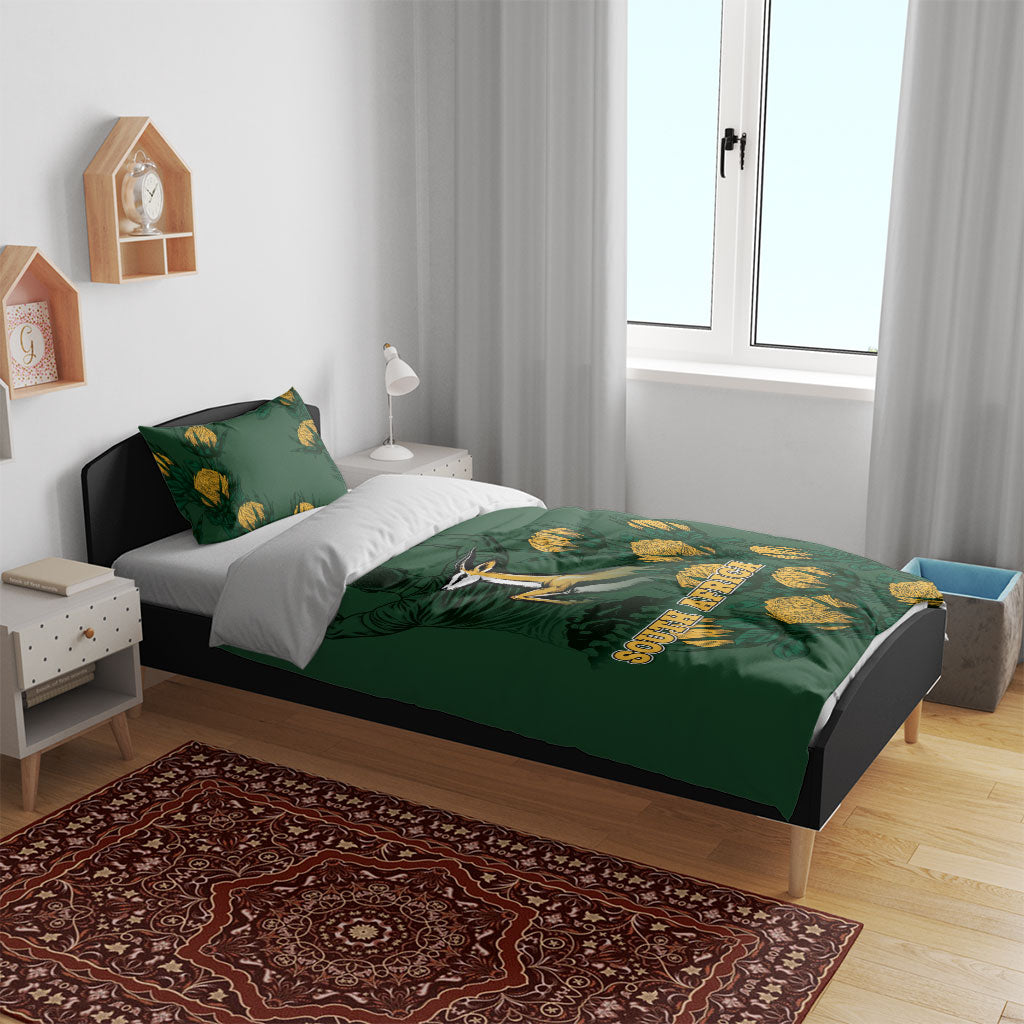South Africa Rugby Pride Bedding Set Springbok With King Protea