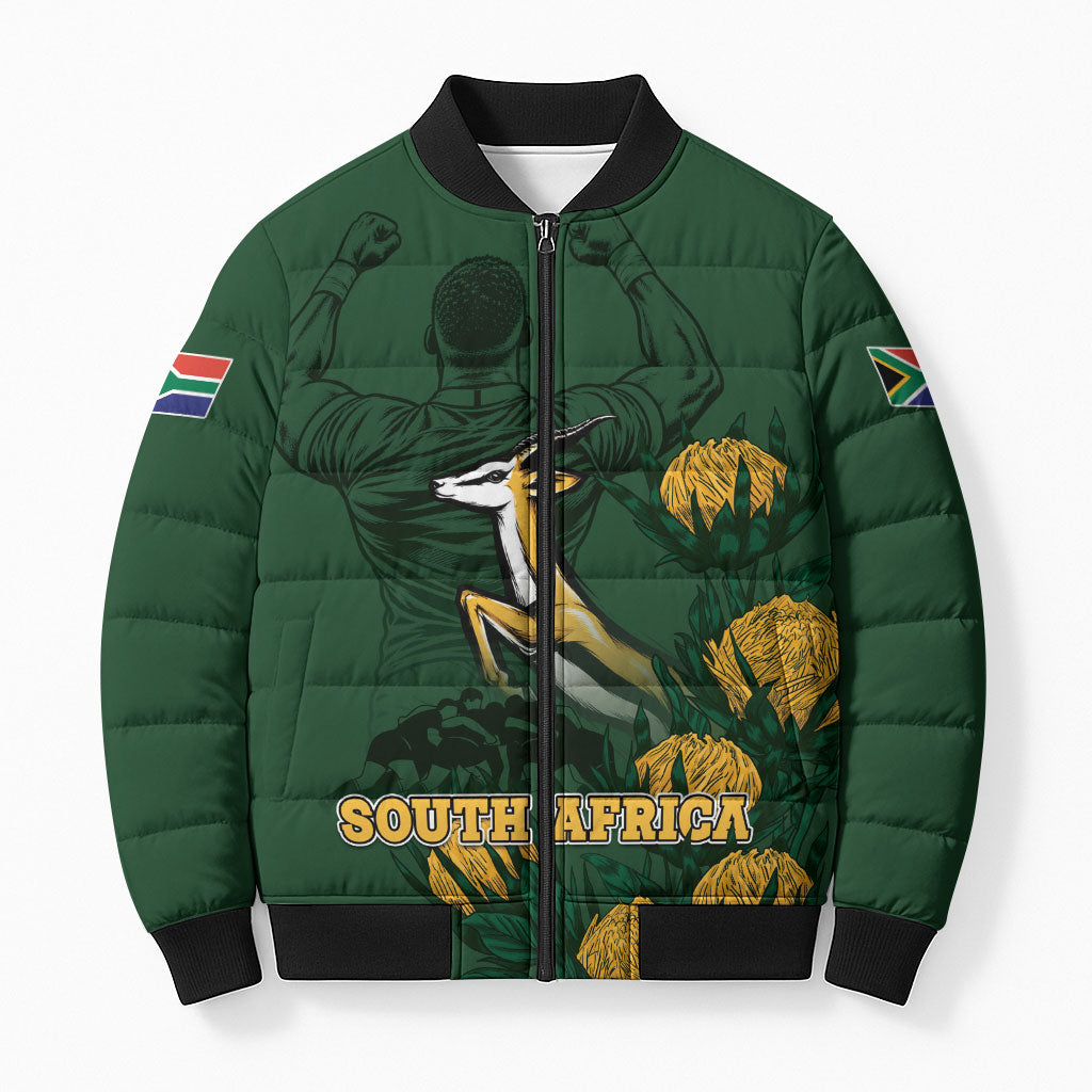 South Africa Rugby Pride Bomber Puffer Jacket Springbok With King Protea