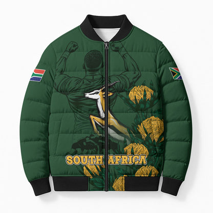 South Africa Rugby Pride Bomber Puffer Jacket Springbok With King Protea