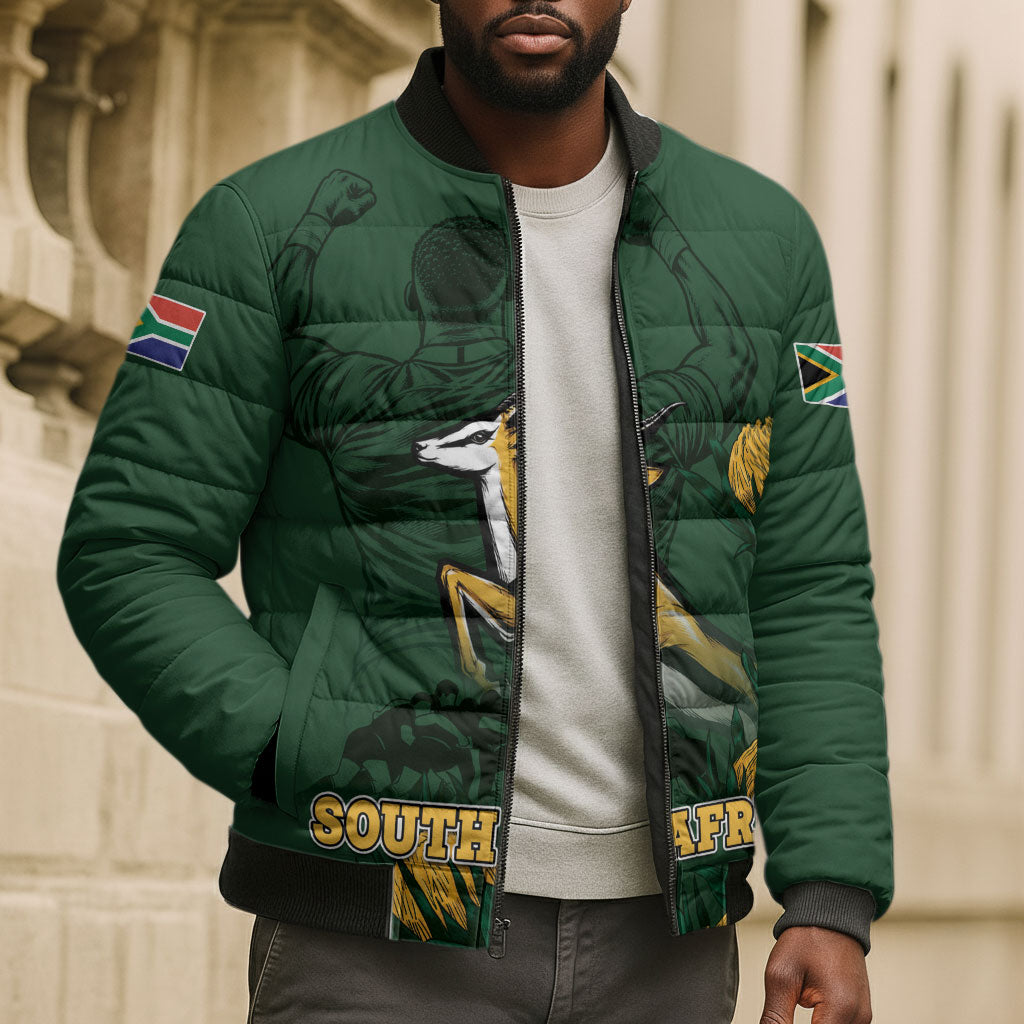 South Africa Rugby Pride Bomber Puffer Jacket Springbok With King Protea