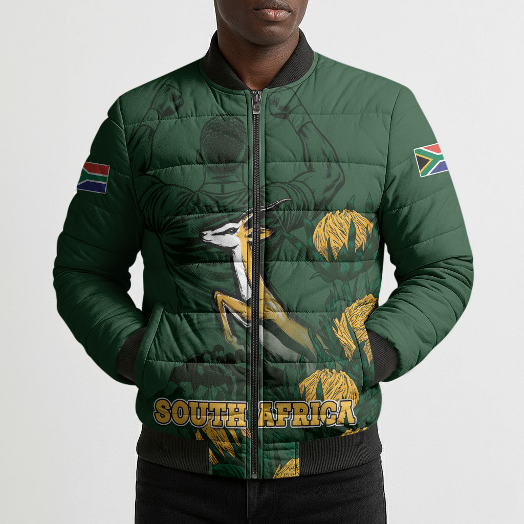South Africa Rugby Pride Bomber Puffer Jacket Springbok With King Protea