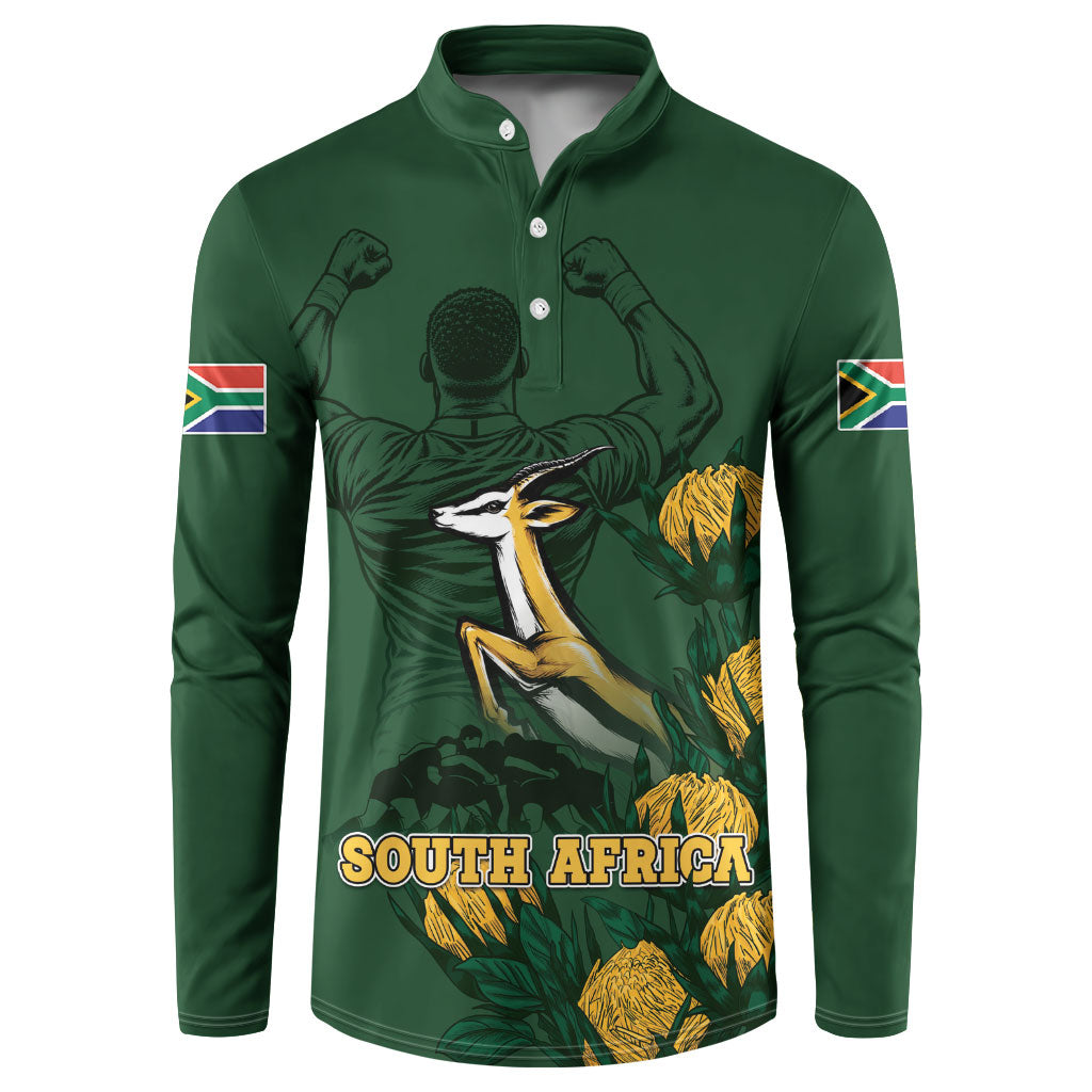 South Africa Rugby Pride Button Sweatshirt Springbok With King Protea