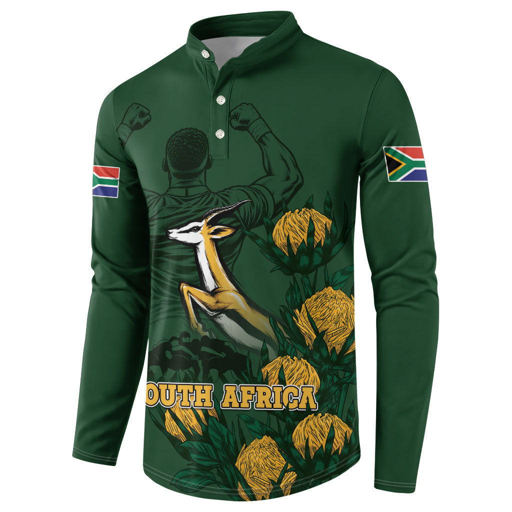 South Africa Rugby Pride Button Sweatshirt Springbok With King Protea