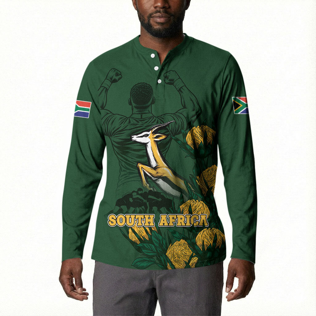 South Africa Rugby Pride Button Sweatshirt Springbok With King Protea
