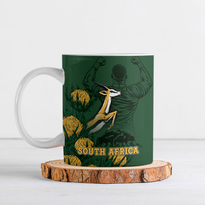 South Africa Rugby Pride Ceramic Mug Springbok With King Protea