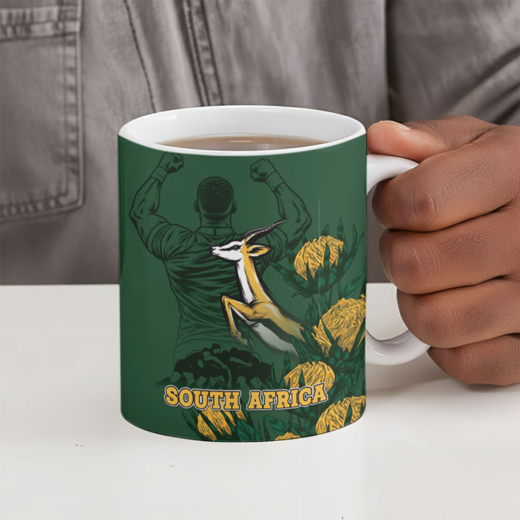 South Africa Rugby Pride Ceramic Mug Springbok With King Protea