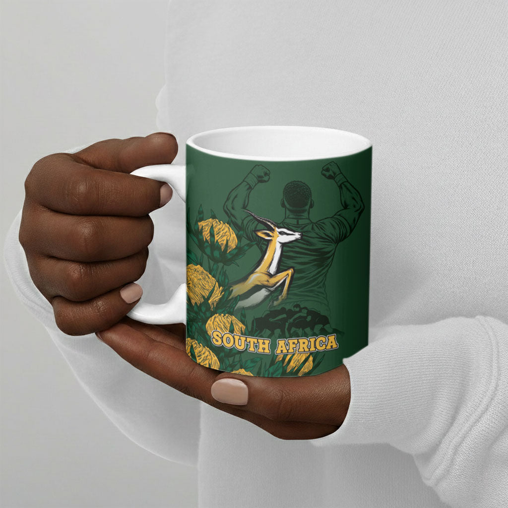 South Africa Rugby Pride Ceramic Mug Springbok With King Protea