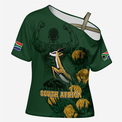 South Africa Rugby Pride Cross Shoulder Shirt Springbok With King Protea