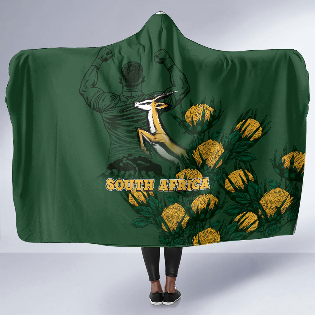 South Africa Rugby Pride Hooded Blanket Springbok With King Protea