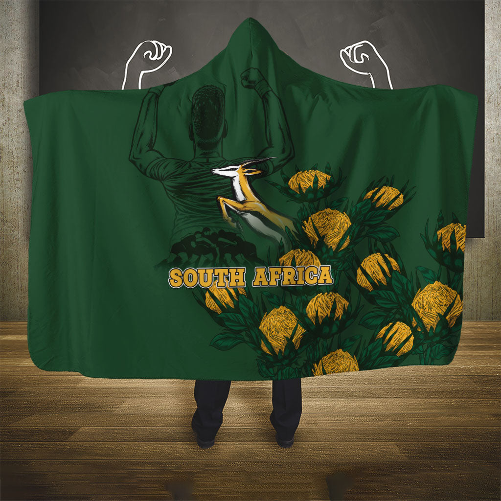 South Africa Rugby Pride Hooded Blanket Springbok With King Protea
