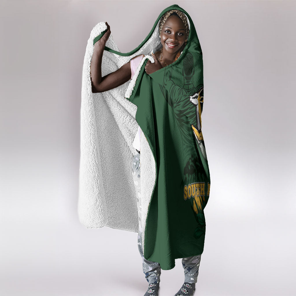South Africa Rugby Pride Hooded Blanket Springbok With King Protea