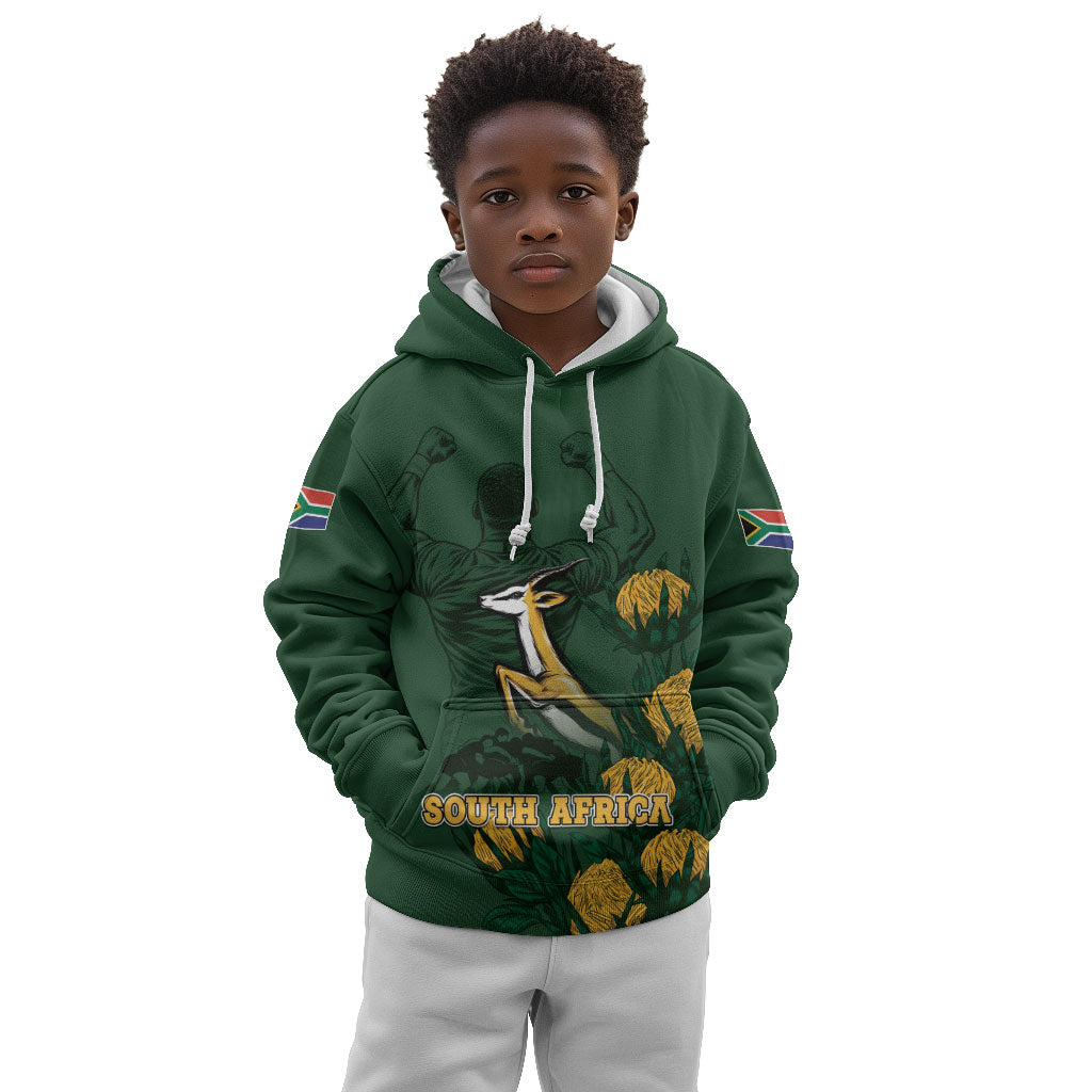 South Africa Rugby Pride Kid Hoodie Springbok With King Protea