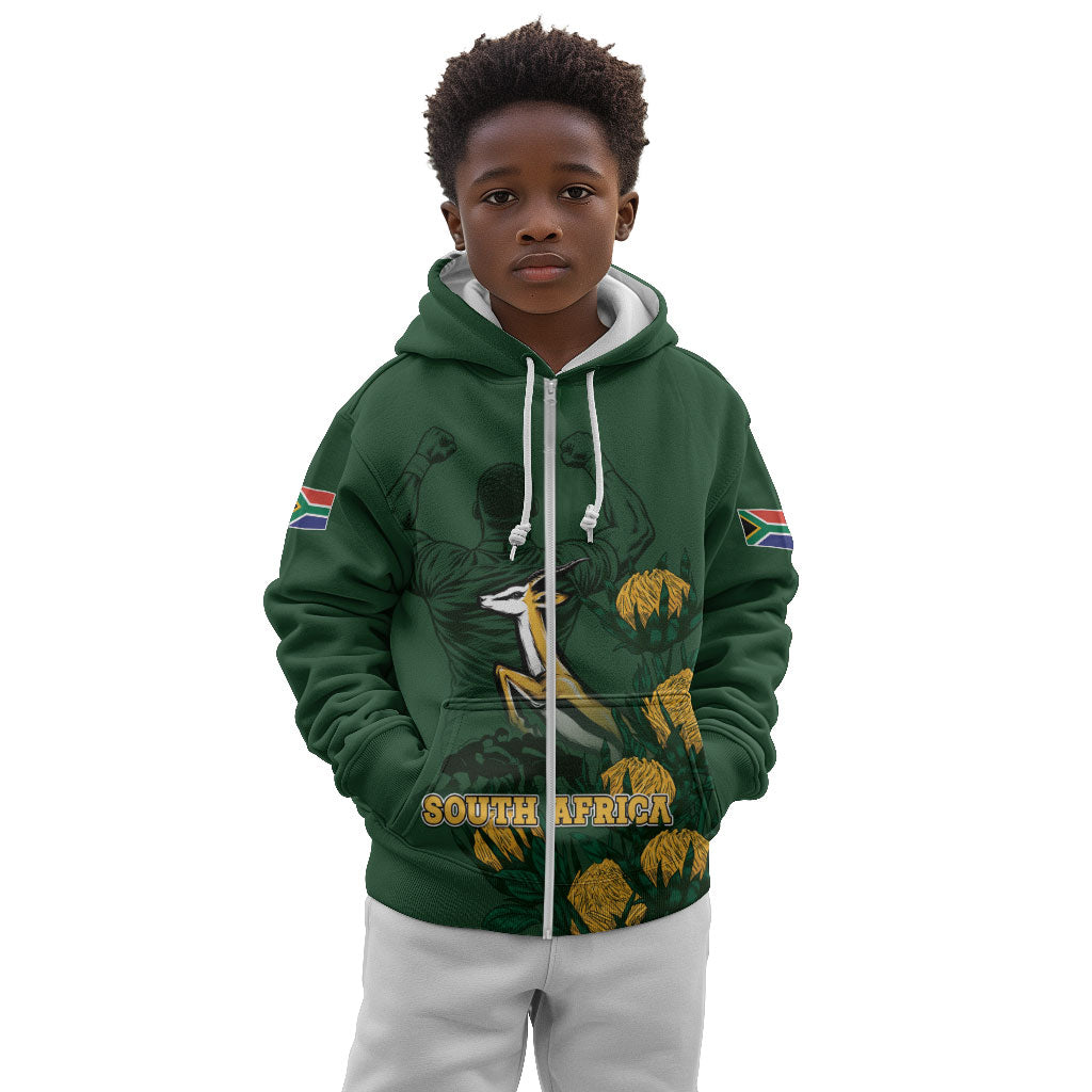 South Africa Rugby Pride Kid Hoodie Springbok With King Protea