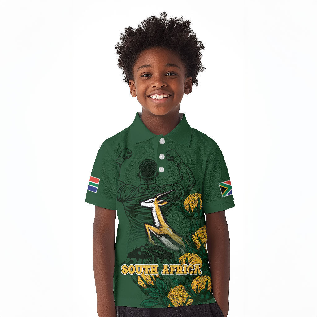 South Africa Rugby Pride Kid Polo Shirt Springbok With King Protea