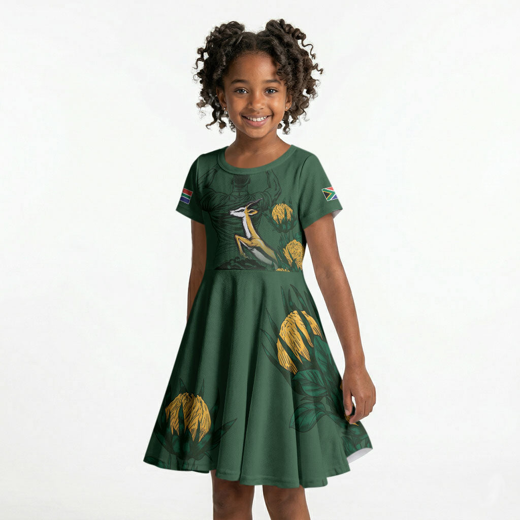 South Africa Rugby Pride Kid Short Sleeve Dress Springbok With King Protea
