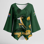South Africa Rugby Pride Kimono Sleeve Blouse Springbok With King Protea