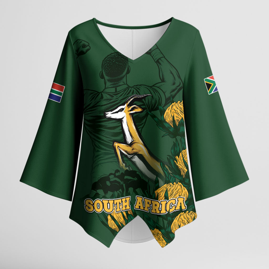 South Africa Rugby Pride Kimono Sleeve Blouse Springbok With King Protea