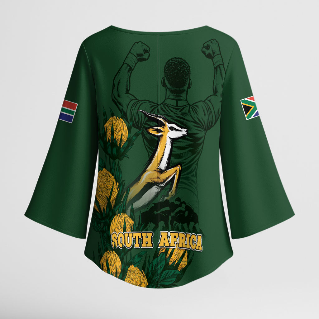 South Africa Rugby Pride Kimono Sleeve Blouse Springbok With King Protea
