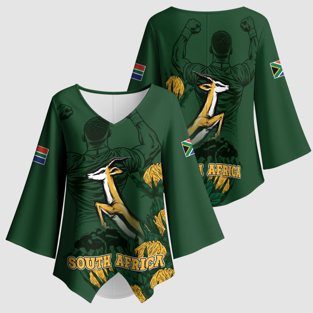 South Africa Rugby Pride Kimono Sleeve Blouse Springbok With King Protea
