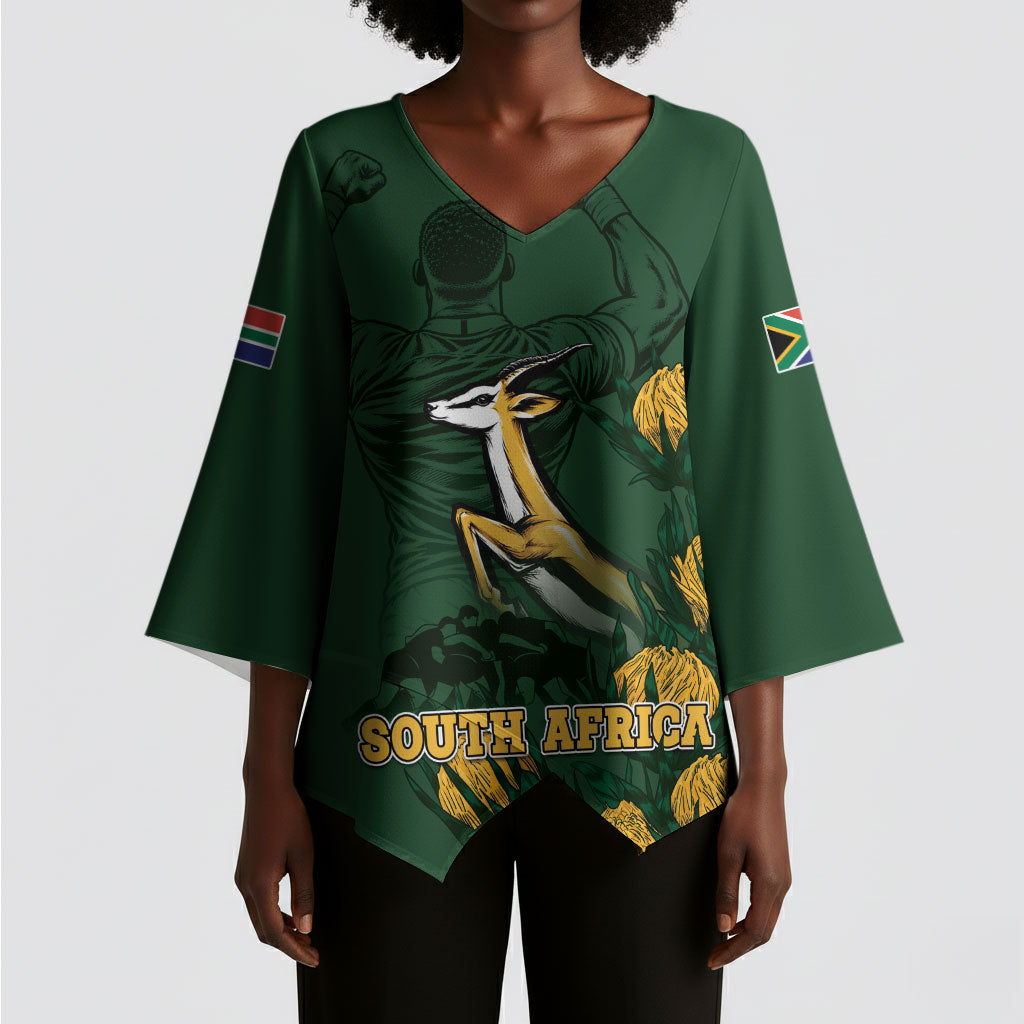 South Africa Rugby Pride Kimono Sleeve Blouse Springbok With King Protea