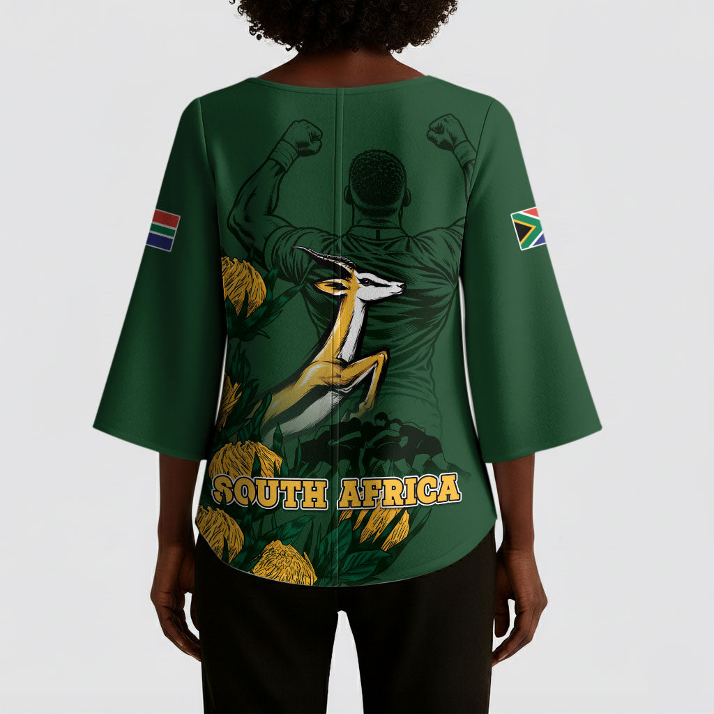 South Africa Rugby Pride Kimono Sleeve Blouse Springbok With King Protea