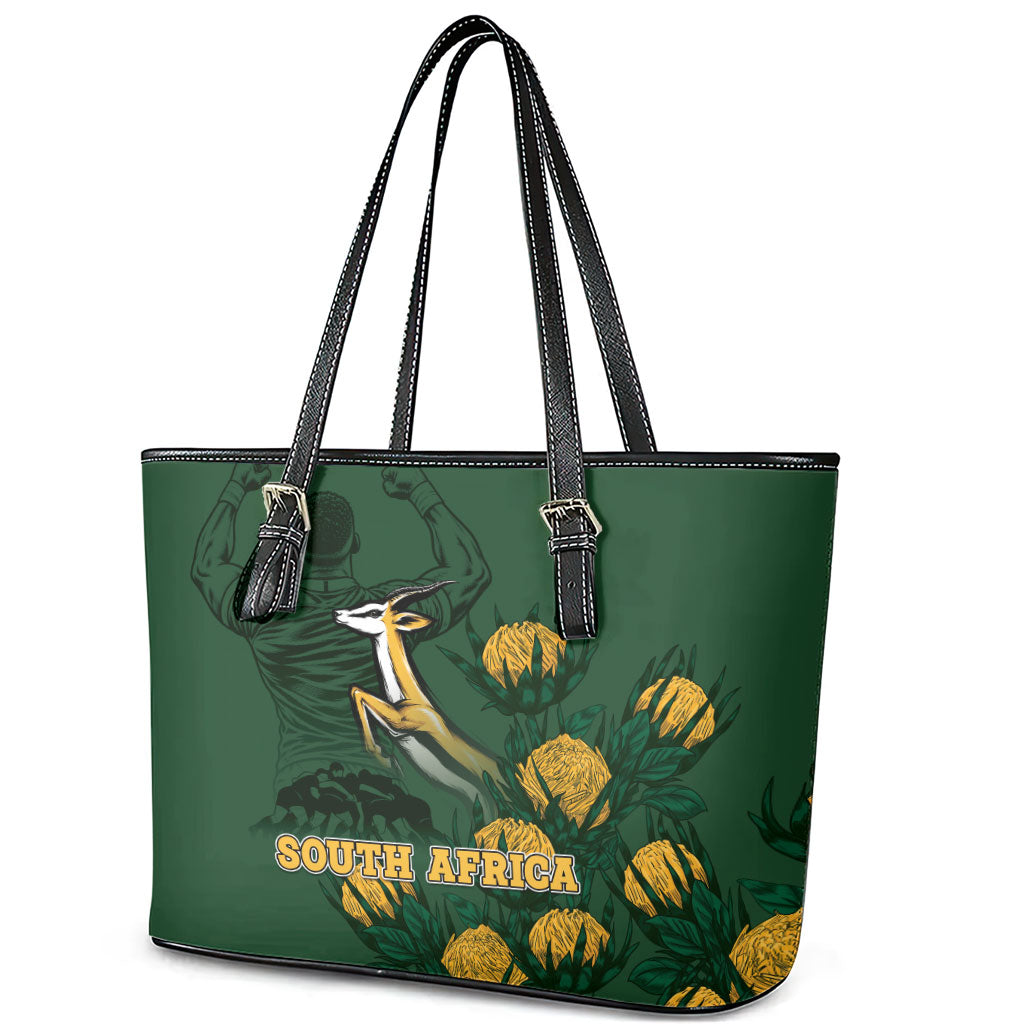 South Africa Rugby Pride Leather Tote Bag Springbok With King Protea
