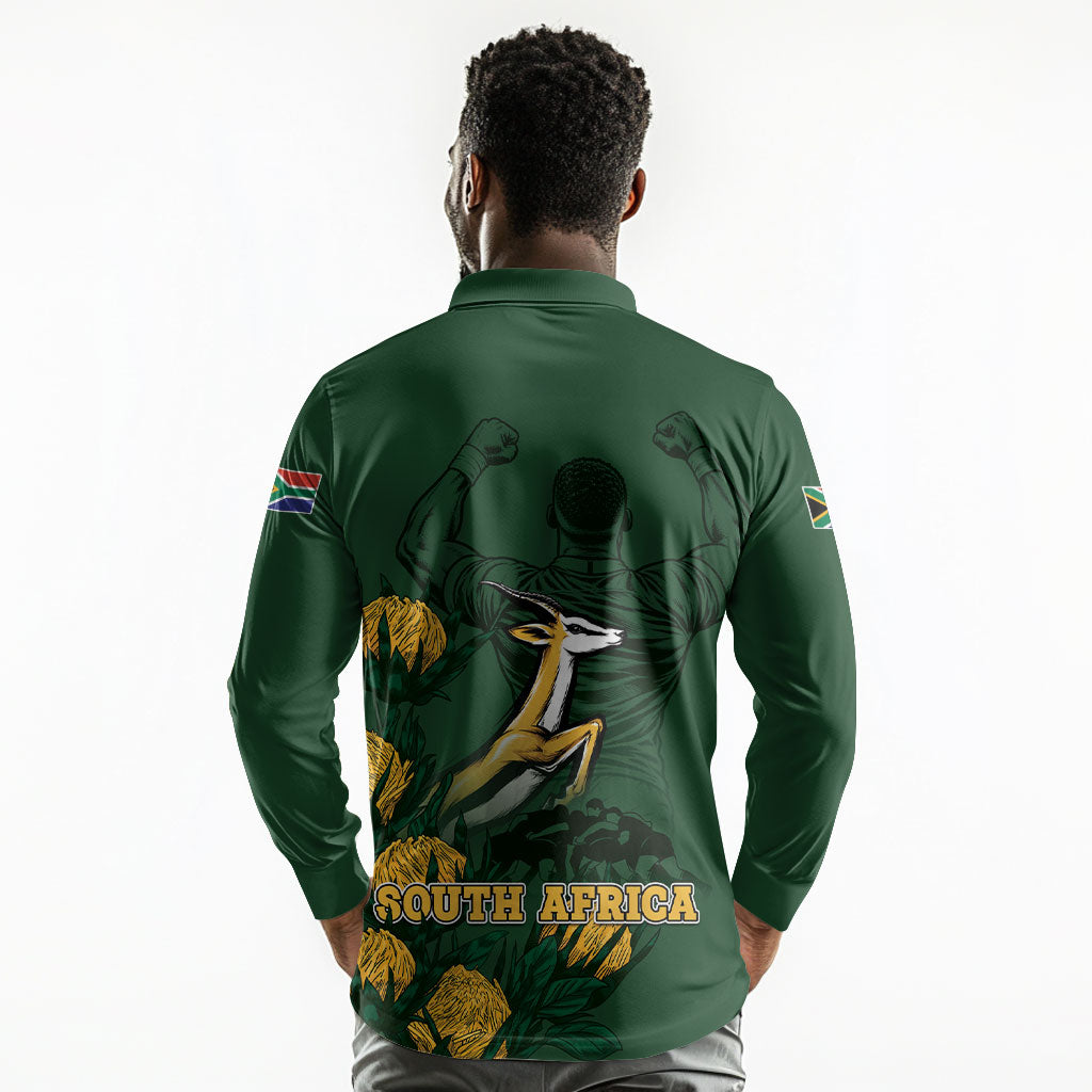 South Africa Rugby Pride Long Sleeve Polo Shirt Springbok With King Protea