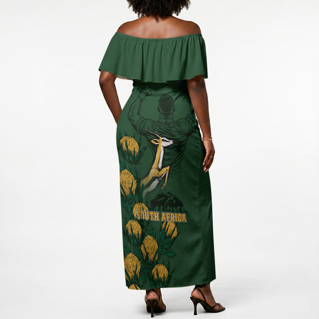 South Africa Rugby Pride Off Shoulder Maxi Dress Springbok With King Protea