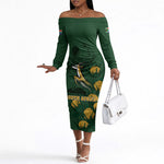 South Africa Rugby Pride Off The Shoulder Long Sleeve Dress Springbok With King Protea
