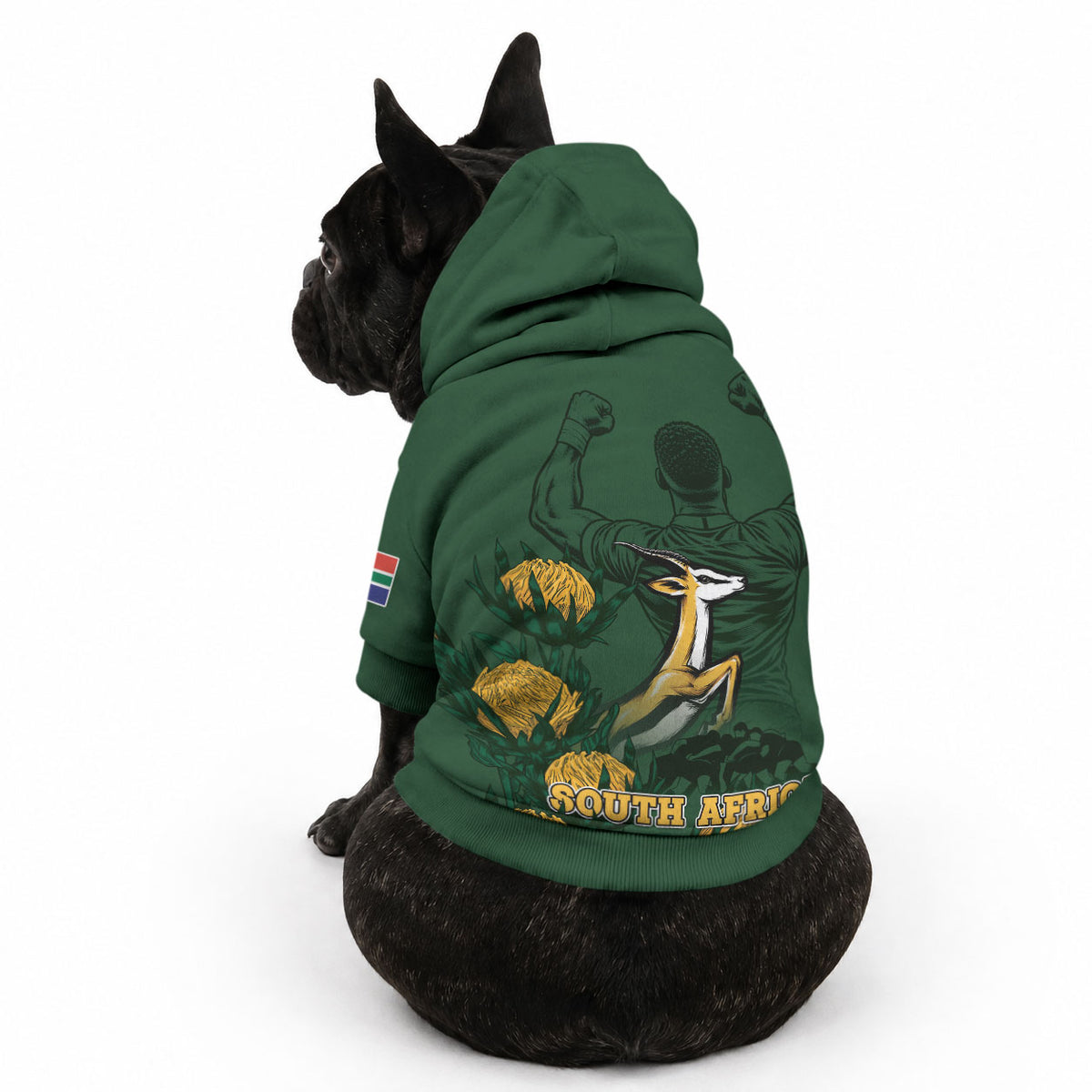 South Africa Rugby Pride Pet Hoodie Springbok With King Protea