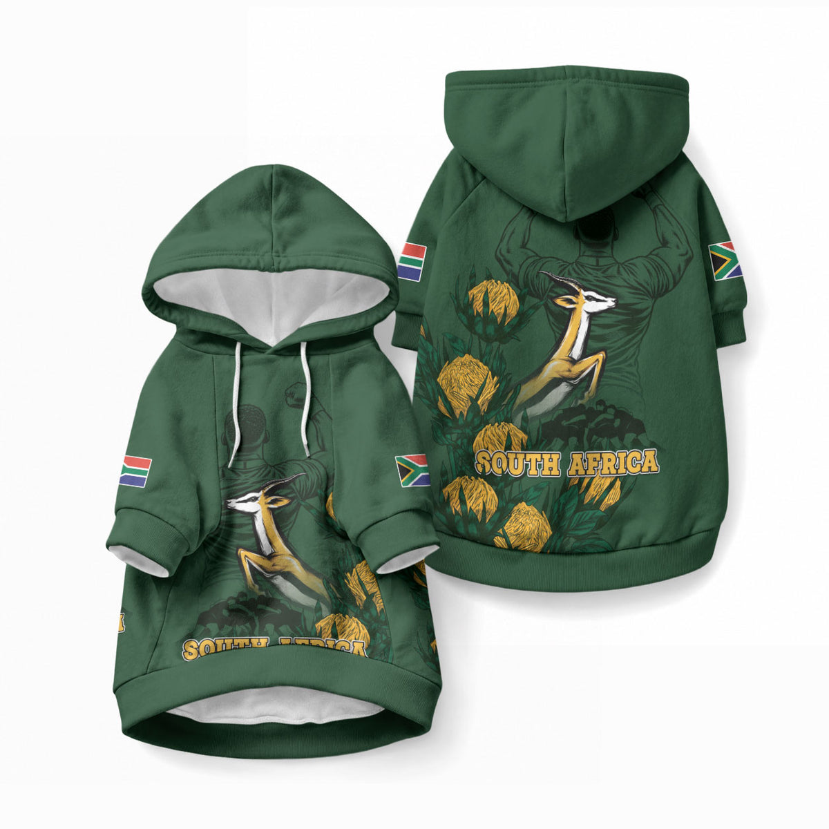 South Africa Rugby Pride Pet Hoodie Springbok With King Protea