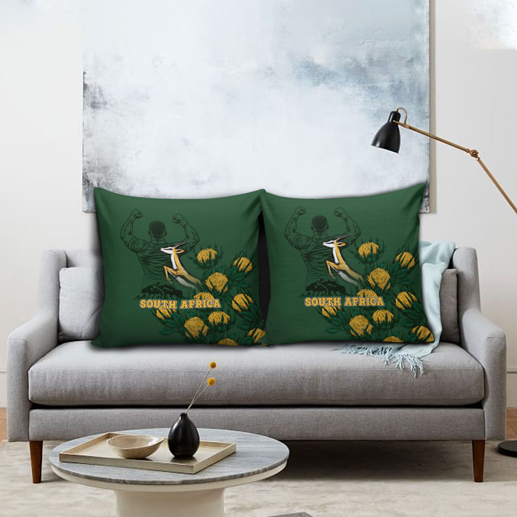 South Africa Rugby Pride Pillow Cover Springbok With King Protea