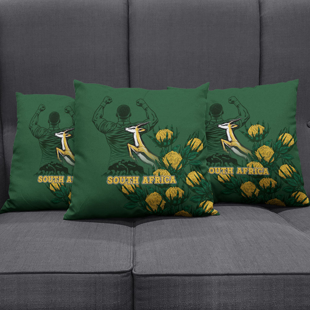 South Africa Rugby Pride Pillow Cover Springbok With King Protea