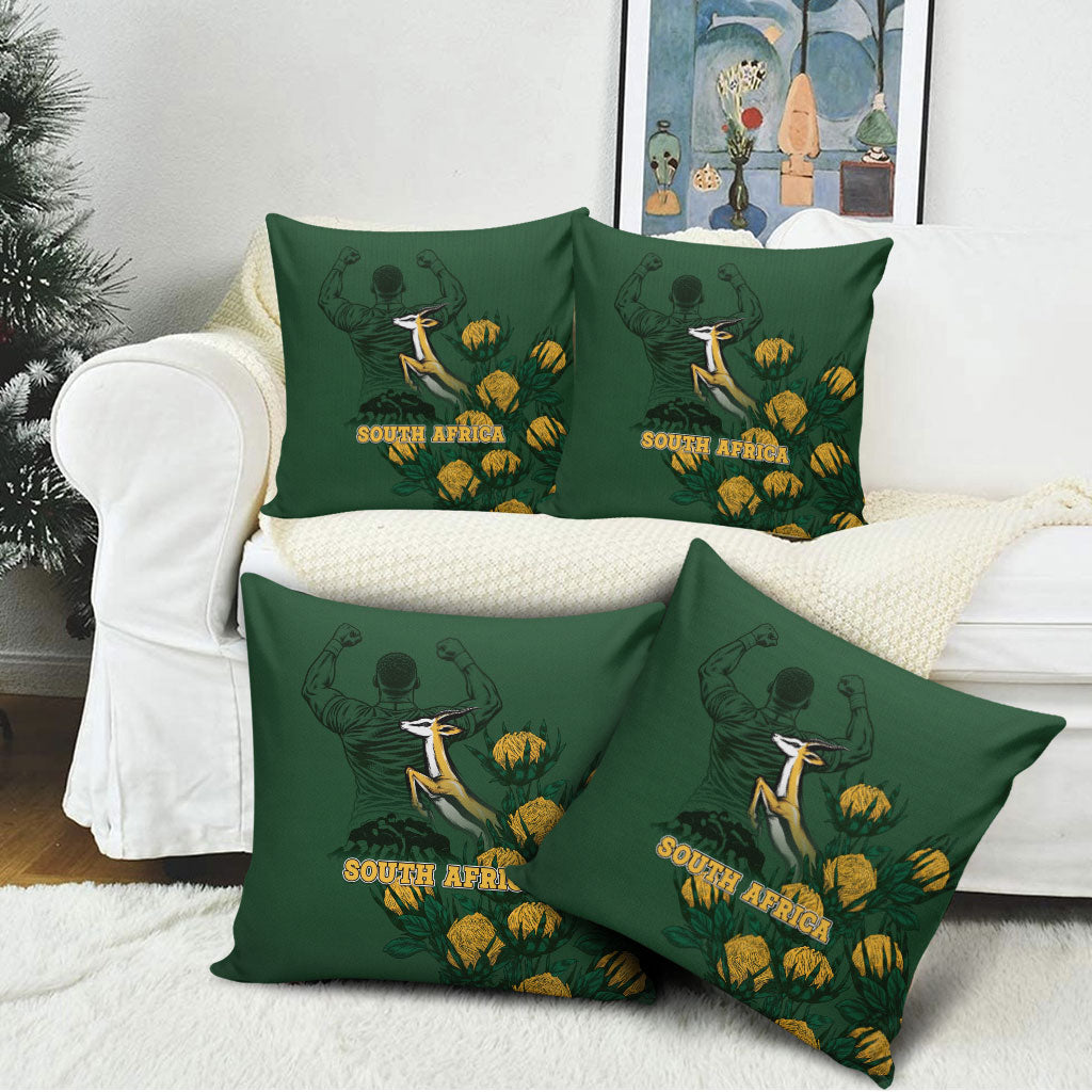 South Africa Rugby Pride Pillow Cover Springbok With King Protea