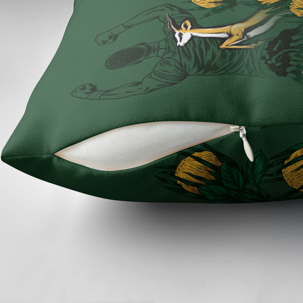 South Africa Rugby Pride Pillow Cover Springbok With King Protea