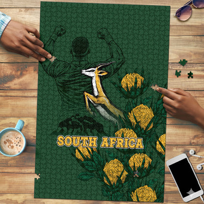 South Africa Rugby Pride Puzzle Springbok With King Protea