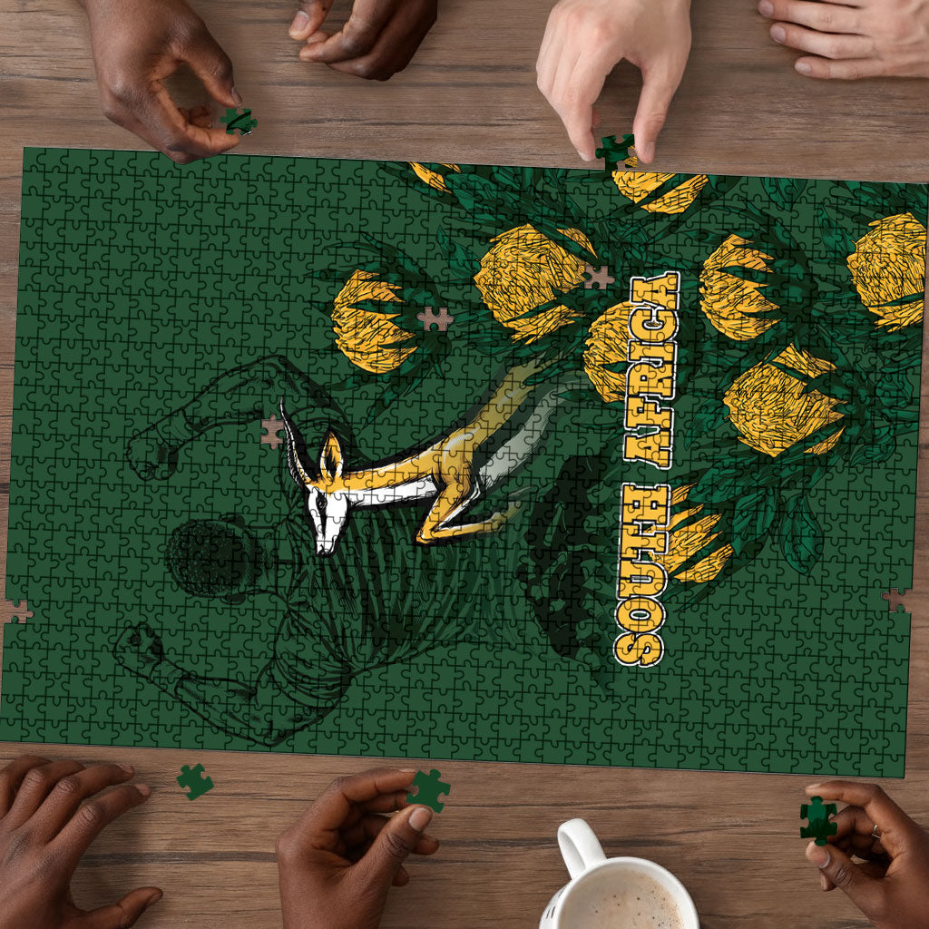 South Africa Rugby Pride Puzzle Springbok With King Protea