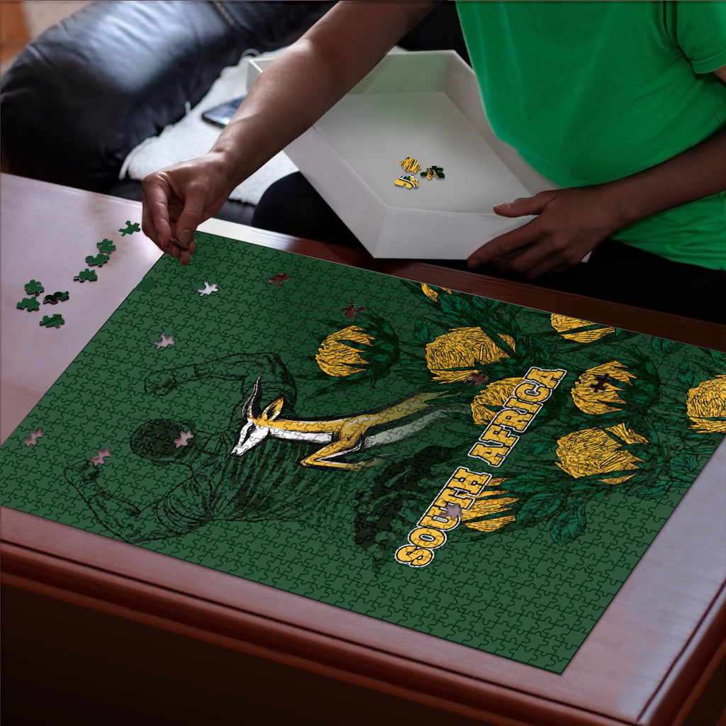 South Africa Rugby Pride Puzzle Springbok With King Protea
