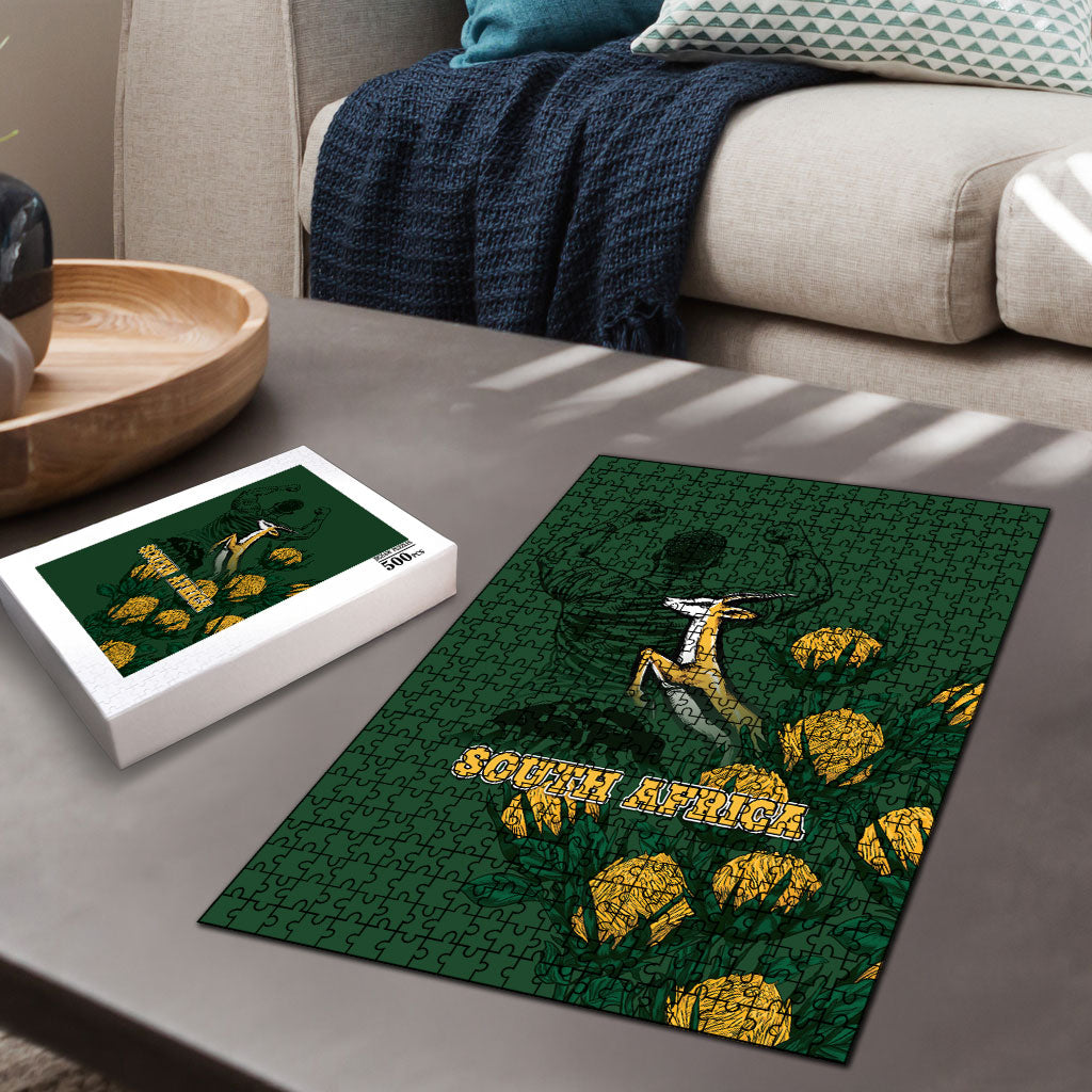 South Africa Rugby Pride Puzzle Springbok With King Protea