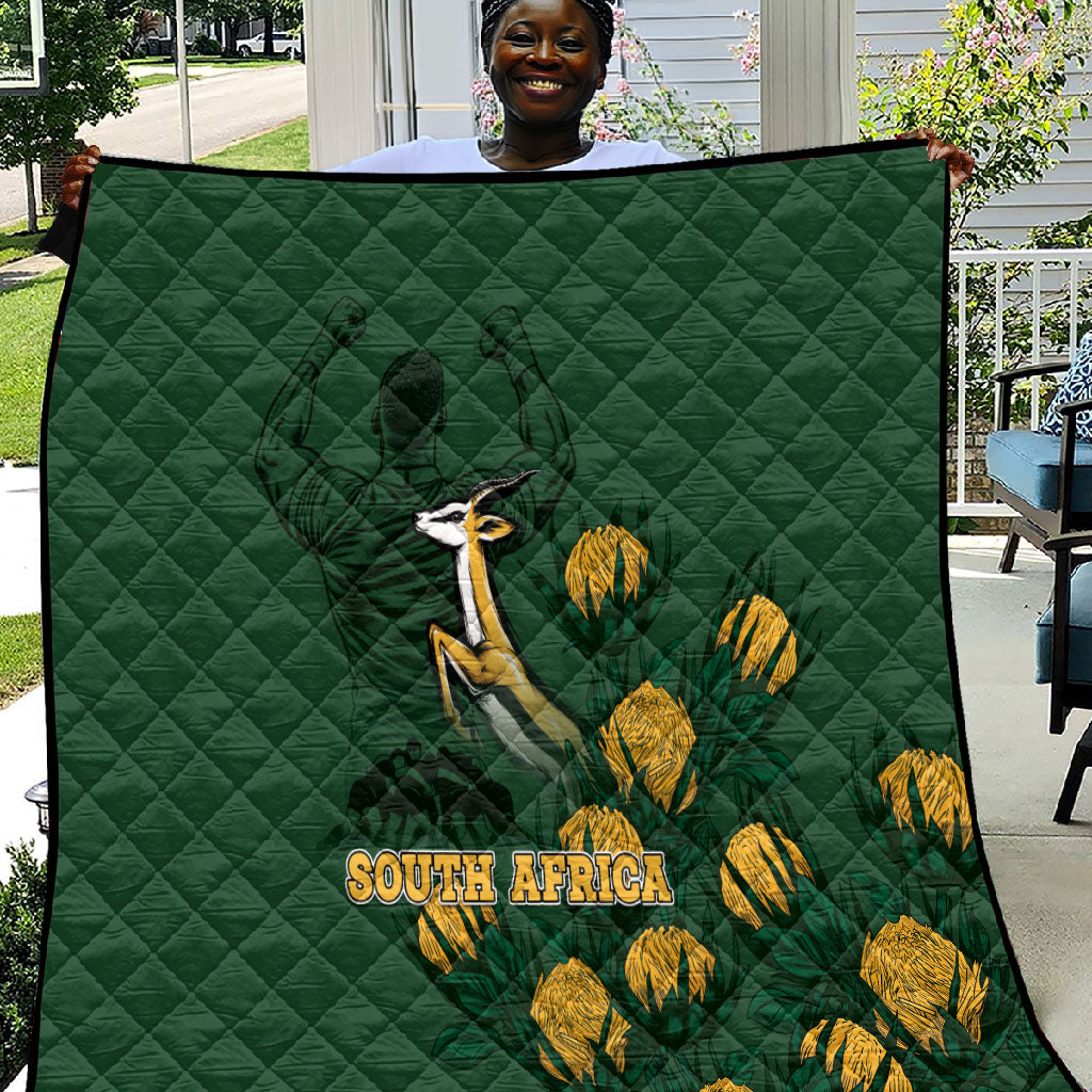 South Africa Rugby Pride Quilt Springbok With King Protea