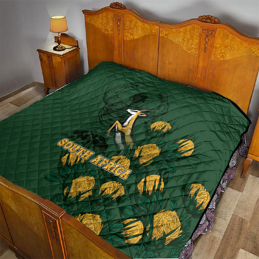 South Africa Rugby Pride Quilt Springbok With King Protea