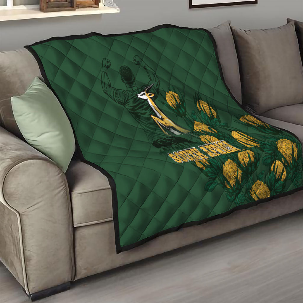 South Africa Rugby Pride Quilt Springbok With King Protea