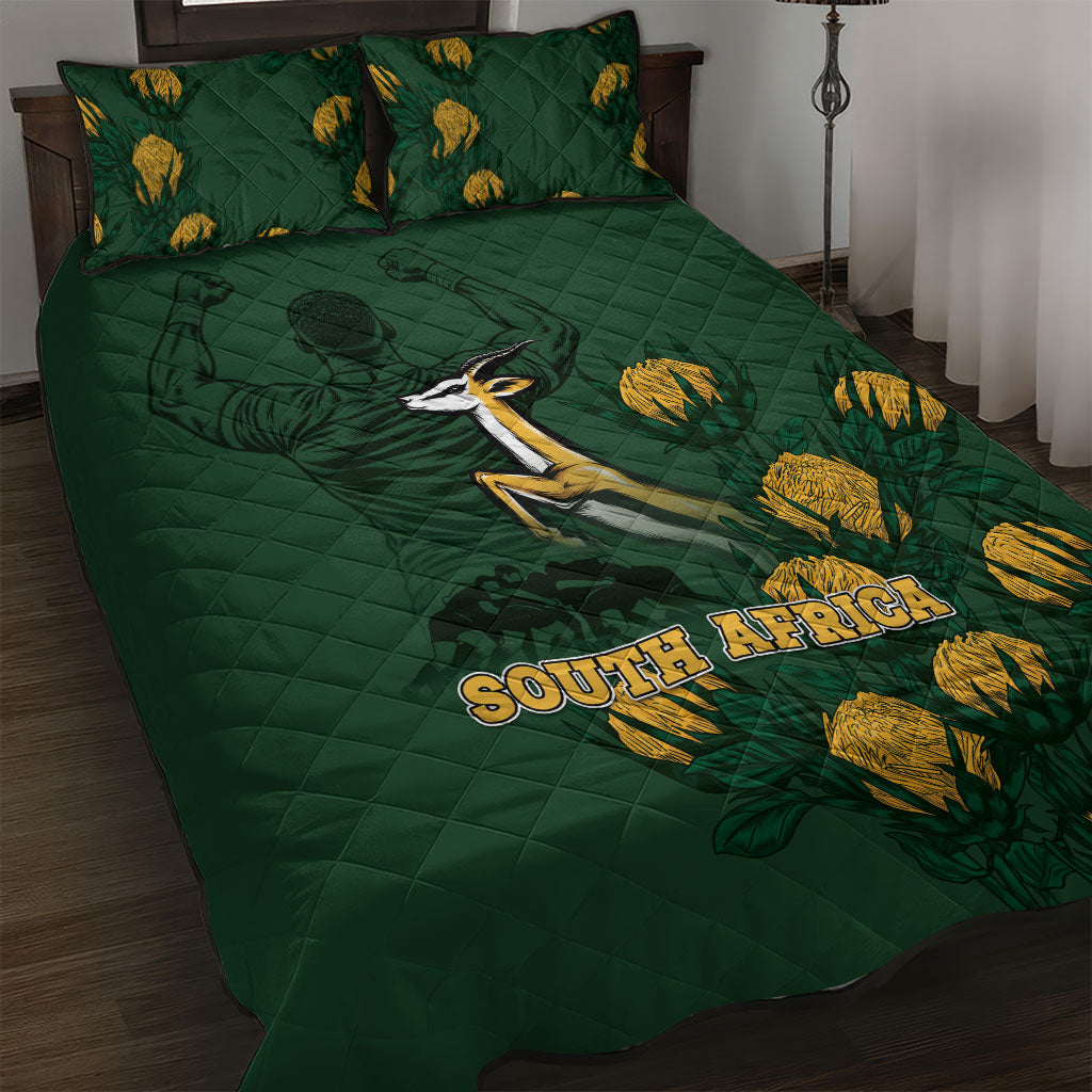 South Africa Rugby Pride Quilt Bed Set Springbok With King Protea