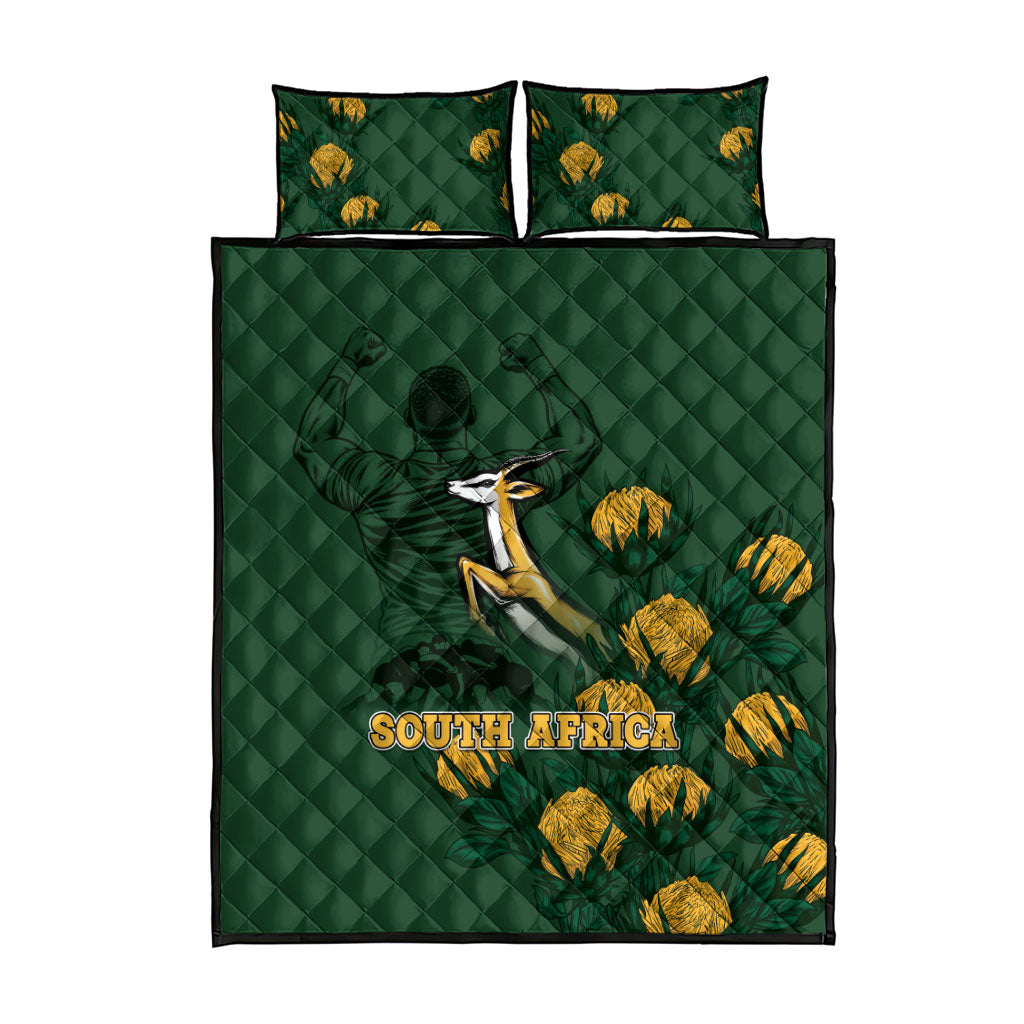 South Africa Rugby Pride Quilt Bed Set Springbok With King Protea