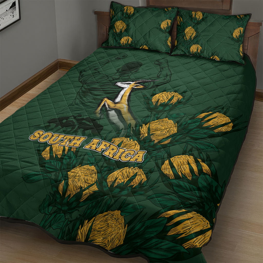 South Africa Rugby Pride Quilt Bed Set Springbok With King Protea