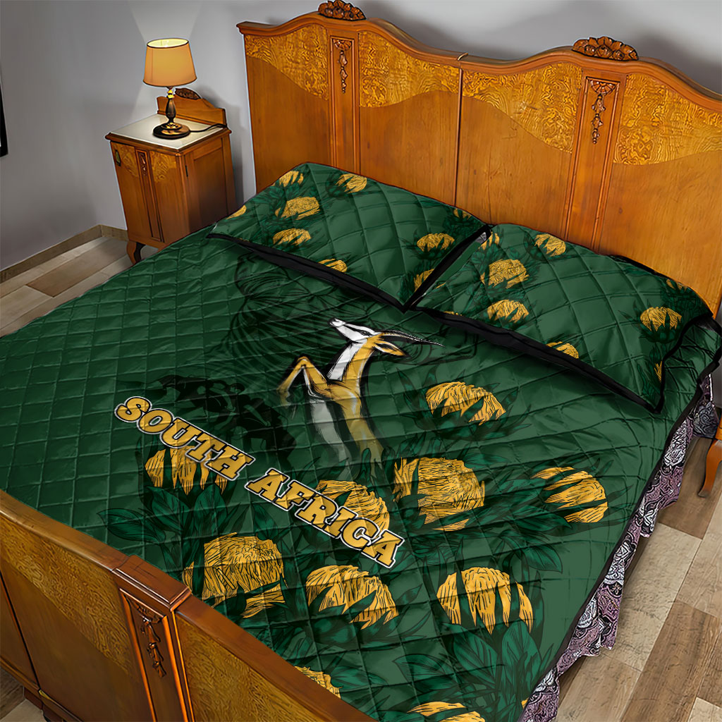South Africa Rugby Pride Quilt Bed Set Springbok With King Protea